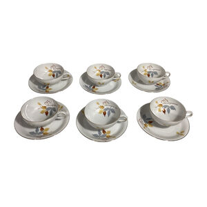 Eschenbach Bavaria White Gold Blue Leaf 12-Pc Tea Set Autumn Fall Leaves saucers